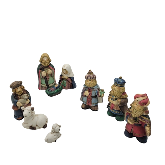 Vintage 1995 9 Pc Porcelain Bisque Nativity Set in Box Fabric-Centers of America - Picture 2 of 9